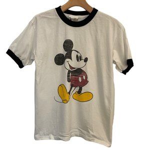 Vintage Walt Disney World DISTRESSED Graphic Mickey Mouse Ringer T Shirt SMALL